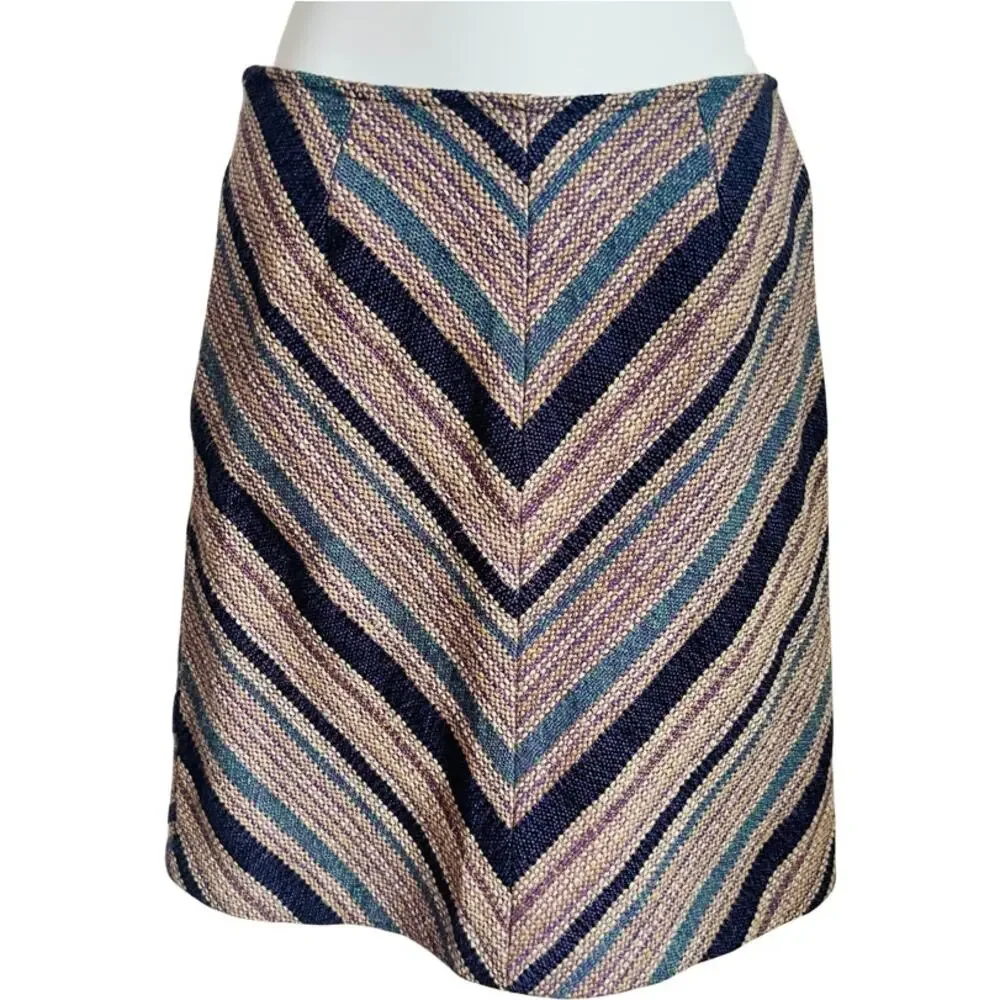 Vintage Purple Blue Tan Striped Tweed Skirt Suit Japanese 90s 6 Cynsia Command